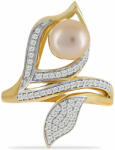  Arannyal Bevont Ezüst Gyűrű Arany színű Édesvízi Gyönggyel és Fehér Topázzal, Y58102/57