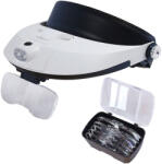  Nagyító Fejpánt LED Lámpával és 5 Cserélhető Lencsével - Fehér