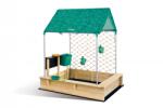 Hape Игрален комплект 2 в 1 Hape - Дървена къщичка с пясъчник, 10 части (H5596)