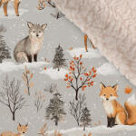 Takoy Téli softshell báránybundával állatkák szürke erdőben - az anyag hosszában nyomtatott minta