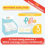 Pillo mindenmentes PURE pelenka XXL KOMBI CSOMAG (törlőkendővel) - 3-as méret (6-10 kg)