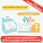 Pillo 7, 15+ kg - 168 db bugyipelenka + 12x72 db törlőkendő - 2 havi Kombi csomag