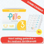Pillo 3, 6-10 kg - 168 db pelenka + 6x72 db törlőkendő - Kombi csomag
