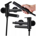 Ari Kádtöltő Csaptelep zuhanyzóval Összecsukható fali kifolyócső sárgaréz tömlő Fekete (Bateria Wannowa Ścienna 0000184)