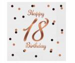 GoDan B&c Happy 18. Születésnapi szalvéták, fehér, rózsaszín-arany mintával, 33x33 cm, 20 db