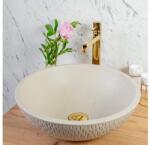 Laveo AMBER kerek gránit mosdó túlfolyó nélkül, bézs - pepita