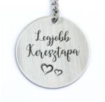 R.M. ékszer Legjobb Keresztapa gravírozott acél kulcstartó - kerek medál (15911RM)