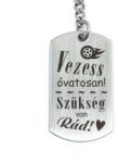 R.M. ékszer Vezess óvatosan acél medálos kulcstartó (13115-RM-D)