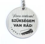 R.M. ékszer Vezess óvatosan gravírozott acél kulcstartó kamionosnak - kerek medál (13119-RM-KK)