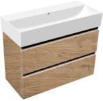 Hatria Set mobilier baie (masca suspendata cu 2 sertare si lavoar) Hatria Bahia 13 80x47 cm, cu un orificiu pentru baterie, crem (chestnut oak) (bh0800465011ts4)