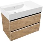 Hatria Set mobilier baie (masca suspendata cu 2 sertare si lavoar) Hatria Bahia 13 asimetric 80x47 cm, cu un orificiu pentru baterie, crem (chestnut oak) (bhd800465011ts4)