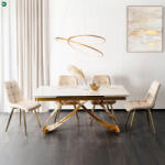 Mebel Elite Fehér Márványhatású Bővíthető Kerámia Asztal Arany Lábbal. LUIGI 160-240 cm