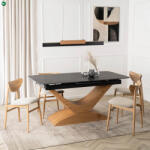 Mebel Elite Bővíthető Márványhatású Kerámia Étkezőasztal Fekete/Tölgy Színben. ALICANTE 160-200 cm