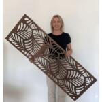  Fali dekorpanel, trópusi levél minta, 50x150 cm, 3 mm HDF - FP1 dió fa színű falburkolat