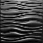  Polistar Flow fekete hullámos polisztirol falpanel, burkolat, 3d dekoráció falra (50x50cm)