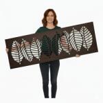  Fali dekorpanel, levél minta, 50x150 cm, 3 mm HDF - FP3 dió fa falburkolat