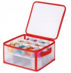 EdiBazzar Tárolódoboz, 32 karácsonyi gömbdíszhez, 30×30×15cm, piros/átlátszó (Organizer Na Bombki Ozdoby Choinkowe)