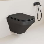 Foglia Set vas wc rimless suspendat negru mat, dreptunghiular, capac slim softclose, Foglia Bristol (B2353-MB)