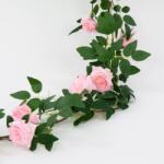 MartineX Mesterséges Rózsafüzér 1, 8m Falra Erkély Dekoratív Levelek Rózsa (Girlanda)