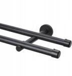  Dupla 320cm-es, 20+20mm-es Fekete Fém Curtain Rúd Acél Mennyezeti Ablak Karnis (G3987)