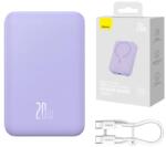Baseus MAGNETIC MINI vésztöltő Type-C aljzat (20000mAh, 20W, wireless, MagSafe + Type-C kábel) LILA