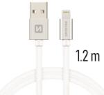 SWISSTEN Lightning (8pin) kábel Swissten opletený, 1.2M - bielo-strieborný