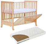 Treppy Patut co-sleeping 120x60 cu laterala culisanta total si roti Treppy Dreamy Plus natur, lemn masiv fag, reglabil pe 5 nivele, , certificat TUV, EN716-1, EN716-2, include saltea cocos lux 9 cm (TRP1135N