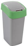 Keter Szemeteskuka, Curver Flip Bin, 25 l, ezüstszürke/zöld, kézi nyitású, csuklós fedelű, műanyag, praktikus (TC2211247)