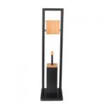 YOKA wc kefe állvány wc papír tartóval - fekete / bambusz (szögletes)