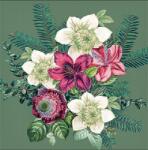 AMBIENTE Szalvéta 1db 33x33cm Azalea and hellebous green, Zöld virágcsokor