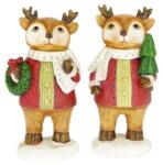  Dekorráció Szarvas fenyővel, koszorúval álló poly 5, 5x4, 5x12, 5 cm barna, piros 2 féle, 1db (MX242839-5)