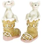  Dekoráció Egér mézeskalács csizmában álló, ülő poly 5, 5x3, 5x9, 5 cm barna, bézs 2 féle, 1db (MS242890-3.5A(B))