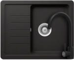 SCHOCK Pinedo D-100XS konyhai mosogatótálca 620 x 500 mm Cristalite Nero, fekete és Schock Prima konyhai csaptelep fekete, beépíthető (SETPD100XPNNERO)