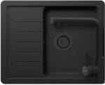 SCHOCK Pinedo D-100XS konyhai mosogatótálca 620 x 500 mm Cristalite Nero, fekete szűrőkosár és túlfolyó takaró és Schock Kantus konyhai csaptelep kihúzható fejjel fekete, beépíthető (PID10XNEKNENEG)