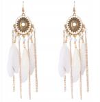 Modeus Fülbevaló fehér arany lógó hosszú boho tollak (GB-9)