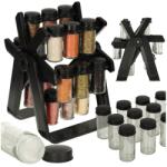 Razo Set organizator rotativ de condimente cu 18 recipiente din sticla, Negru mat (RZ-048)