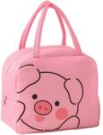 Flippy Cartoon hűtőtáska, hordozható gyerekeknek, oxfordi szövetből készült ebédlőtáska 22x14x19 cm malac mintás rózsaszín (131609)