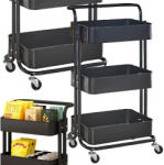  Háromszintes Guroló Polc, Fekete - 76x43x36cm