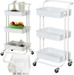  Háromszintes Guroló Polc, Fehér - 86x41, 5x37cm