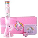 Black Leaf Bong din sticla Bitch Unicorn Piston Percolator in cutie roz 45cm + Cutie cadou