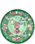  Ünnepi zöld desszertes tányér szarvassal, 25 cm (158787)