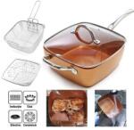 Razo Set Tigaie Multifunctionala cu capac 5 in 1 Razo , cu Suprafata Non Aderenta, Mânere inox si reci, Copper, Friteuza, Pentru Cuptor, Sita Pentru Prajit, Gratar Pentru Abur, Temperatura pana la 260°C (R