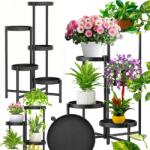 GALAXIA Virágágyás Álló Fém Virágtartó Állvány, 82cm, 5 polc, matt fekete (Metalowy kwietnik na doniczki)