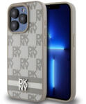 DKNY PU Leather Checkered Pattern and Stripe tok iPhone 14 Pro készülékhez bézs (DKHCP14LPCPTSSE)