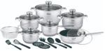 Voltz Oliver Voltz OV51210R20B Lábas és serpenyőkészlet, 20 darabos, Többrétegű alj, Indukciós, Rozsdamentes acél, Tartozékok, Ezüst (G9100-3800237049103)
