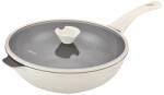 Zass Gourmet Tigai si seturi TIGAIE TIP WOK DIN ALUMINIU TURNAT SUB PRESIUNE SI ACOPERIRE CERAMICA CU CAPAC DIN STICLA - 30 CM - ZG-ACS 08 CREM (ZG-ACS 08 CREM) - pcone