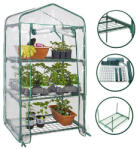  Mini fóliasátor, 126×69×49 cm, átlátszó, 3 polcos, fém váz, PVC ponyva, cipzáras ajtó, könnyű összeszerelés, erkélyre, teraszra és kertbe (HOP1001045-1)
