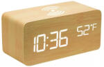 XPRO Digitális ébresztőóra vezeték nélküli QI töltővel bambusz 5W (121933)