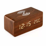 XPRO Digitális ébresztőóra vezeték nélküli QI töltővel barna 5W (121932)