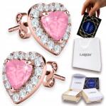 Larezo Fülbevaló Aranyozott Rózsaszín Szívek Kristály Szívek Szerelem Ezüst 925 (srebrne kolczyk wkrętki z serduszka kryształy)